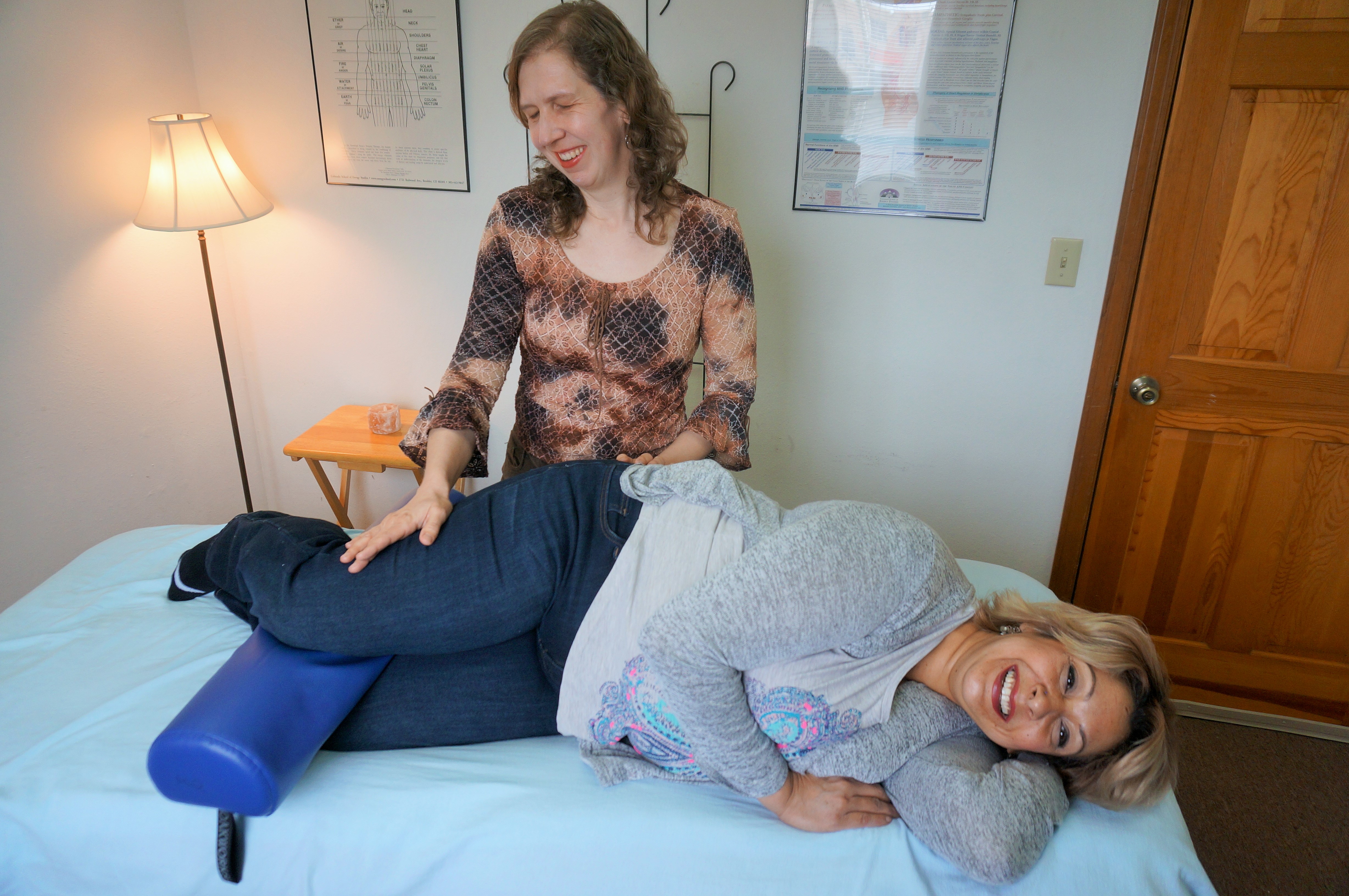 Bodywork session with practitioner and client